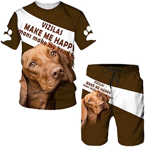 Rottweiler Dog 3D Print shorts Terno masculino de mangas esportivas de manga curta masculina Conjunto de moda de