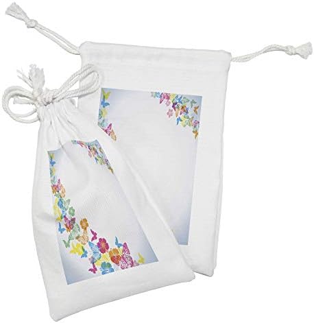 Conjunto de bolsas de tecido de Ambesonne Luau de 2 bordas divertidas com silhuetas e florzinhas coloridas, pequenas