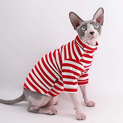 Sphynx sem pêlos gato vermelho listra respirável Camisetas de algodão de verão Roupas de estimação, camisas de gatinho