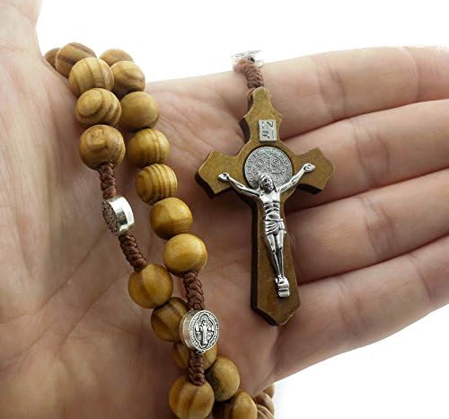 Nazareth Store Wood Wood Rosary Colar Saint Benedict Medal & Catholic Cross Cross Religiou