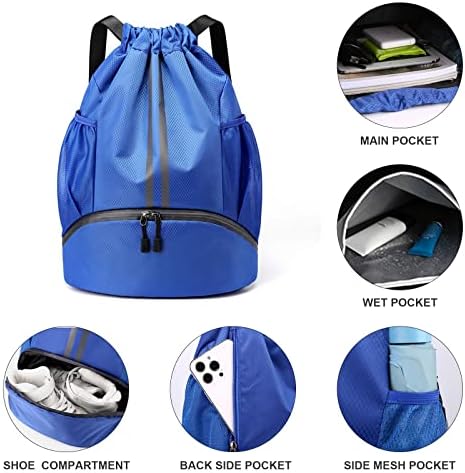 Qoosea drawstring backpack esportes sackpack de ginástica com bolsos de malha lateral bolso de calça de sapato saco de