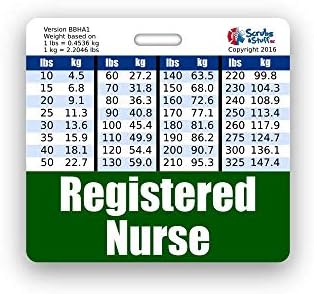 Badge de enfermagem registrado Buddy Horizontal com gráficos de conversão de altura e peso