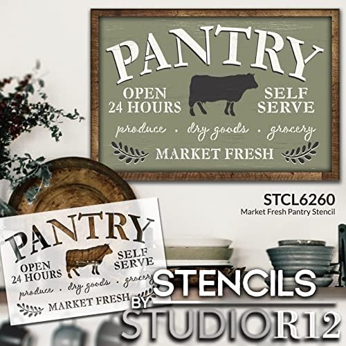 Farmhouse Pantry Open com estêncil de vaca por Studior12 | Auto -servir produtos e produtos secos | Artesanato DIY Rustic