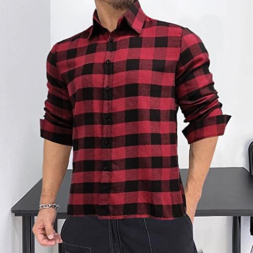 Wocachi Mens Checked camisetas botão de manga longa para baixo colarinho gingham camisa casual comercial camiseta xadrez