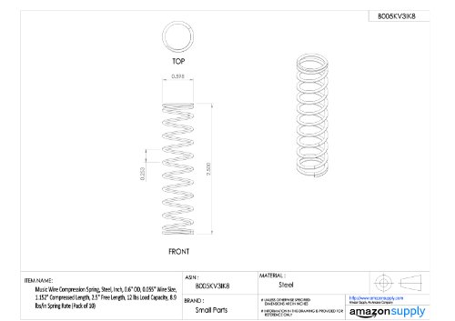 Música Spring de compressão de fio, aço, polegada, 0,6 OD, tamanho do fio de 0,055, comprimento comprimido de 0,45 ,