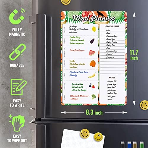 Planejador de refeições magnéticas de apagamento seco Lista de supermercados 8.5 x12 para geladeira e marcadores de apagamento