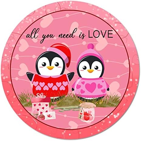 Sinal de lata de metal redonda rosa tudo o que você precisa é amor casais pinguins e adoro porta de parede de porta engraçada