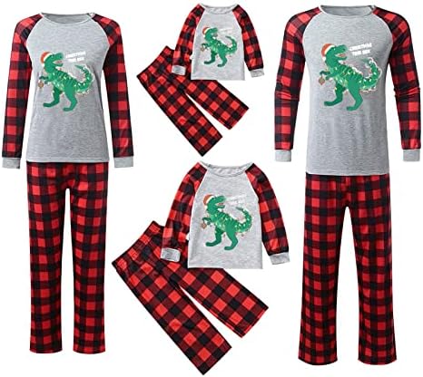 Pijamas de natal de toupko para família, família pjs conjuntos combinando árvore de natal rex dinossauros natalpia de sono