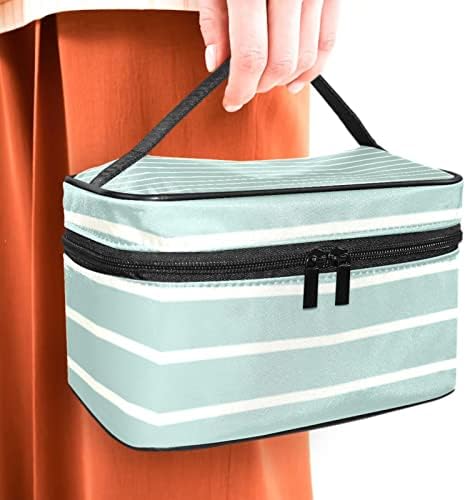 Green White Stripe Travel Bolsa de maquiagem Bolsa de cosméticos Case organizadora com alça para mulheres meninas