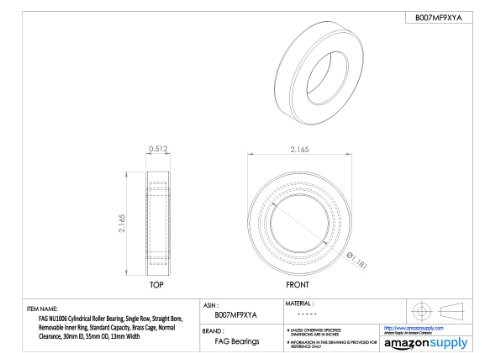 FAG NU1006 rolamento cilíndrico, linha única, furo reto, anel interno removível, capacidade padrão, gaiola de latão, folga normal, ID de 30 mm, 55 mm, largura de 13 mm
