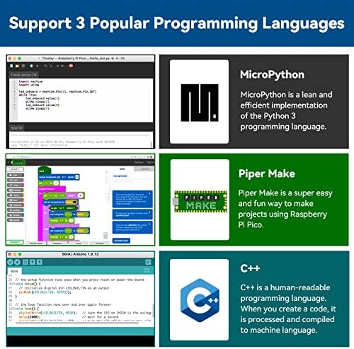 Sunfounder Raspberry Pi Pico Kit de partida com 40 projetos Tutoriais on-line, Micropython C Piper Faça código, eletrônica de aprendizado