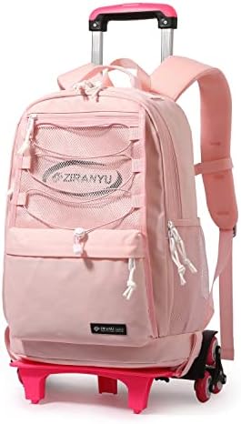 Ekuizai Solid Color Backpack Rolling para meninas adolescentes, bolsas de carrinho de ensino médio, mochila de viagem