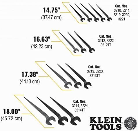 Klein Tools 3227 Chaves extraordinárias extraordinárias, chave de lupa de construção para porcas e parafusos de até 1-7/16 polegadas, 10 polegadas, com orifício de amarração e 3212 chave de ranhura de 3/4 polegadas para porca pesada