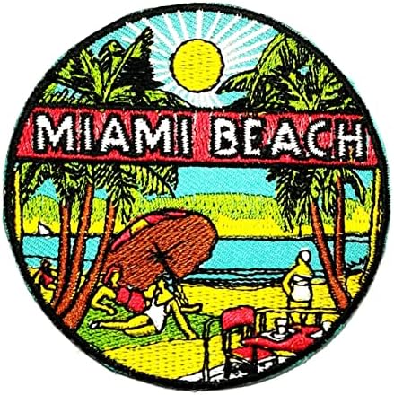 Kleenplus Miami Beach Bordado Bordado Patch Fabric Sticker Beach Hawaii Tropical Cartoon Ferro Em Sew On Souvenir Patches
