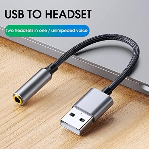 Cartão de som Galand amplamente compatível USB a 3,5 mm Adaptador de fone de ouvido PC Prático prateado cinza 20cm