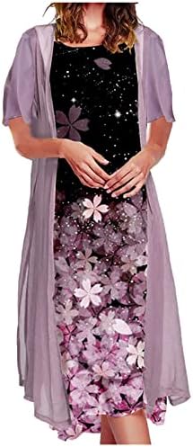 Vestidos fluidos para mulheres sem mangas de chiffon impressão floral cardigan vestido midi mangas de duas peças vestido de praia