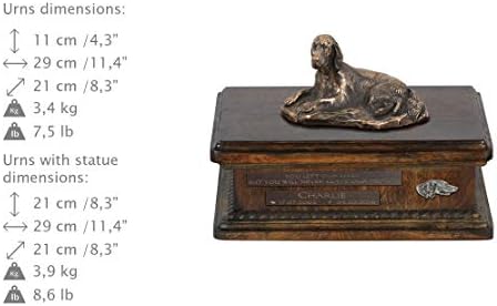 Setter mentindo, urna para cães cinzas memorial com estátua, nome e citação de animais de estimação - Artdog personalizado