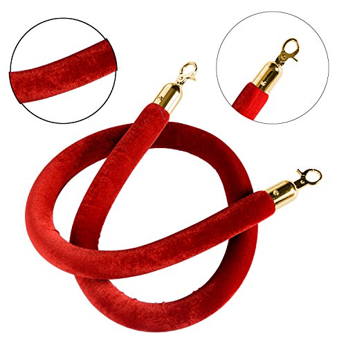 Sharewin Red Velvet Stanchions corda com ganchos de ouro em aço inoxidável polido, barreiras de segurança de corda de
