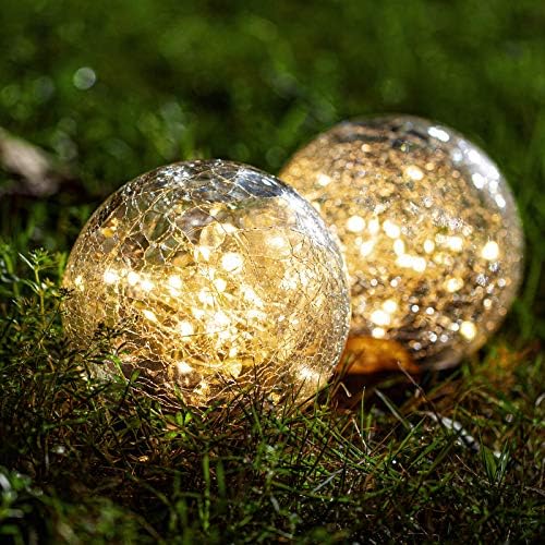 DarkDec Globe Luzes solares decorativas ao ar livre - 2 pacote de bola de vidro rachado de 4,73 luzes no solo com 30 LEDs à