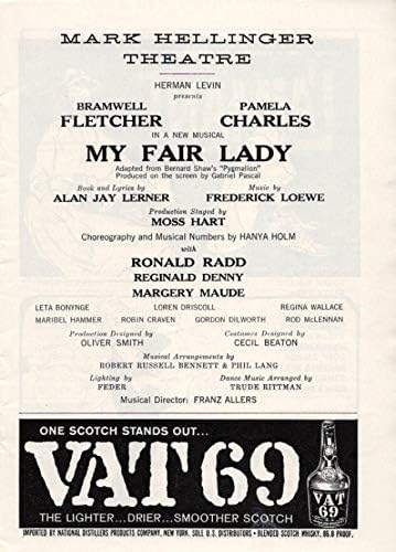 Bramwell Fletcher My Fair Lady Pamela Charles/Lerner e Loewe 1959 Broadway Playbill
