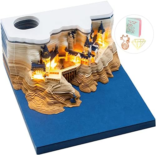 Buladle 3D Memo Pad Magic Castle com luz, 3D Art Notepad Paper Craft Building Block, Rase Off Paper Revela