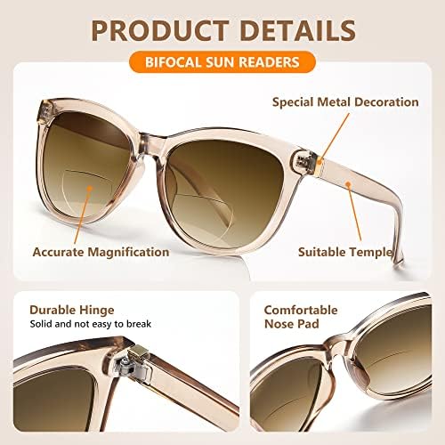 Óculos de sol bifocais de leitura fácil para mulheres ， Moda Sun Readers UV400 Protection