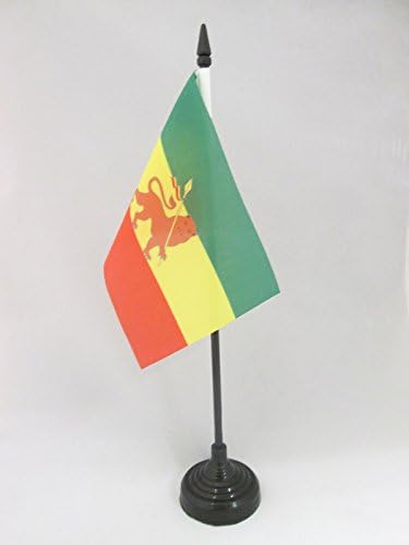 AZ Flag Etiópia com bandeira de mesa de leão 4 '' x 6 '' - Leão de Judá Bandeira da mesa Etiópia 15 x 10 cm - Beck de
