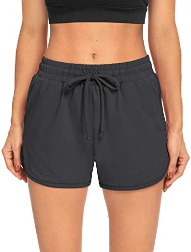 ZJCT shorts femininos casuais shorts de treino de ioga de verão soltos shorts de pijama de cordão confortável para mulheres com bolsos