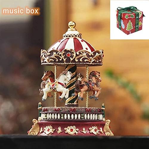 Xiaodou Box Happy Round Music Box Geométrico Music Room Decoração Presente Unissex Resin Christmas Horse Carousel Box Birthday Gift