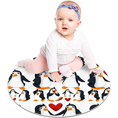 Pinguins de animais cortados em padrão de amor, capacho sem deslizamento 23,6 de tapete redondo tapetes tapetes para crianças