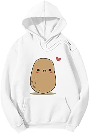 Zdfer moletodies femininos com estampa de batata de cartoon moletons moletom capuz casual suéter de pulôver longa com bolso com