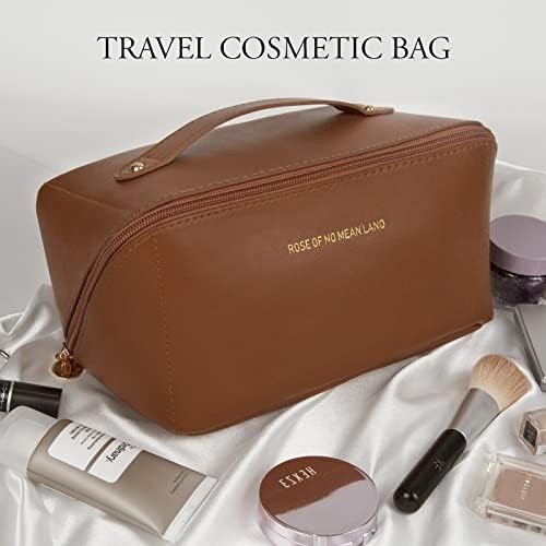 Bolsa de maquiagem de couro Great Travel Make Up Saco portátil, bolsa de cosméticos de couro para mulheres com alça portátil e composição