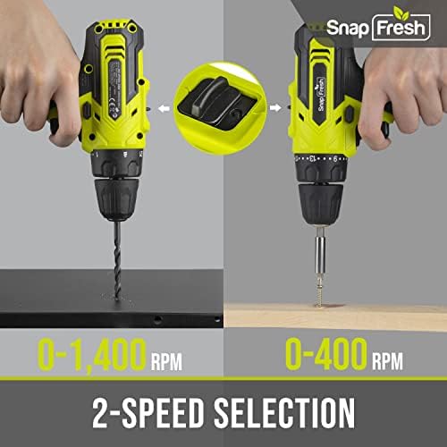 Snapfresh 20v sem fio Drill Power + Kit de combinação de chaves de impacto sem escova - com baterias de íon de lítio