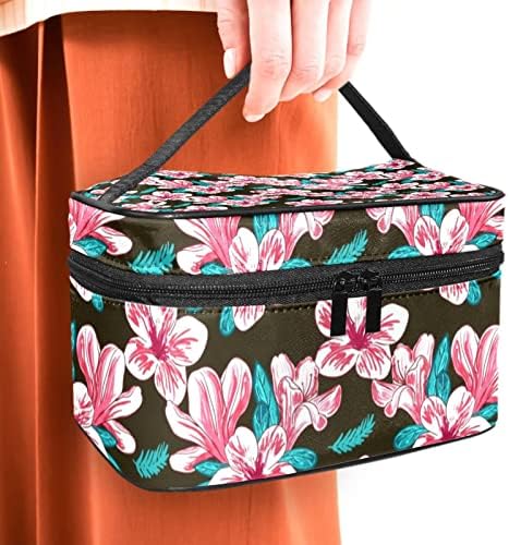 Bolsa de maquiagem de viagem Yoyoamoy com compartimento, floral tropical floral floral grande caixa cosmética Caixa de beleza personalizada Organizador de armazenamento de beleza com alça