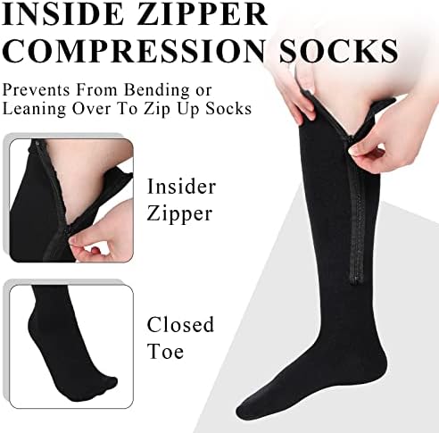 Tarpop 4 pares dentro de meias de compressão com zíper 20-30 mmHg dentro de meias de compressão com zíper com zíper, meias