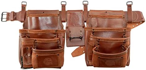 GRAINTEX AD2762 :: 4 peças 17 Pocket Framer's Tool Belt Combo Ambassador Series Chestnut Brown Color Grain Leather