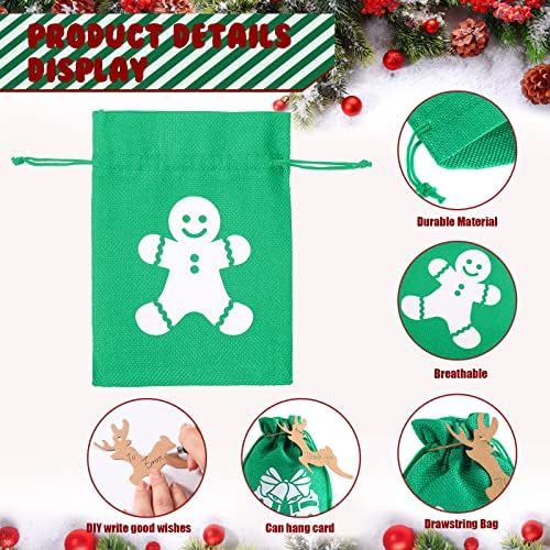 Shappy 18 peças Sacos de presente de tratamento de Natal com cordões, bolsas de bala de estopa com cartões favores de cordas para artesanato diy de natal