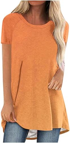Tops de verão para mulheres 2023 Moda de manga curta pescoço redondo de camiseta longa blusa de camiseta solta