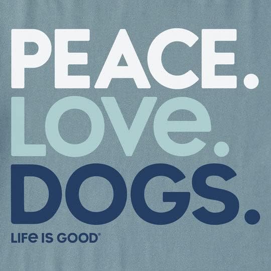 A vida é boa. Paz feminina amor cães ss briter tee, azul defumado, xxx-largo