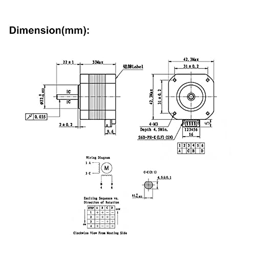 NEMA17 Motor de passo bipolar 42 Fio de 4 leades com cabo de 1m para impressora CNC XYZ 3D