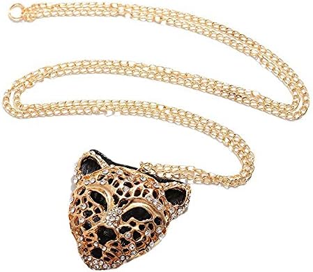 Colar de cabeça de leopardo rufuni colar de shinestone colares de leopardo pingentes pingentes de colar de longa retro jóias femininas
