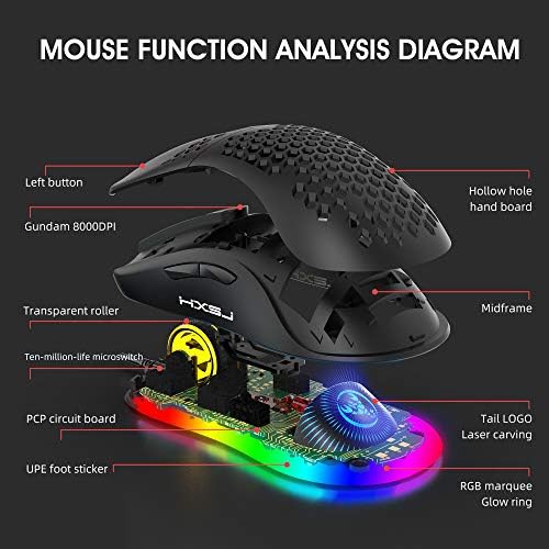 X600 RGB Lighting Gaming Mouse Honeycomb Mouse de jogos leves com luz de fundo até 8000 dpi mouse de jogos com PC com fio para
