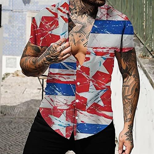 EUA 4 de julho Slim de manga curta masculino de manga curta bandeira americana Button Casual Down Camisetas patrióticas