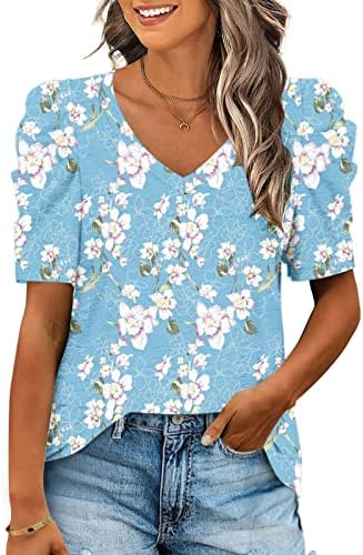 Tee Girls Fall Summer Summer Short Buff Sleeve 2023 Cotton Vneck Graphic peony Print Floral Lounge Top Top para