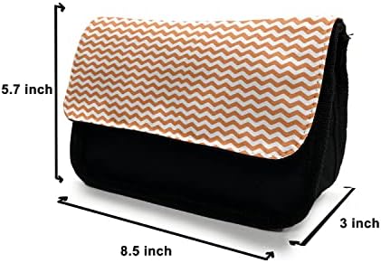Caixa de lápis de listra laranja lunarable, forma desenhada à mão, bolsa de lápis de caneta com zíper duplo, 8,5 x 5,5,
