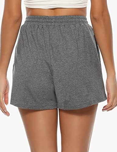 Frcdaunrs shorts de algodão feminino shorts de suor casual bolso shorts de corrida drawtring lounge shorts de camisa com listras