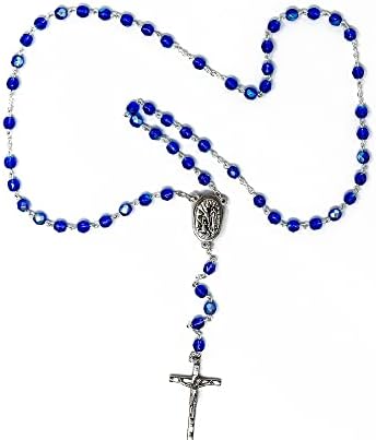 Lourdes Water Blue Bohemia Crystal Rosary Minchas e Cartão de oração de Lourdes