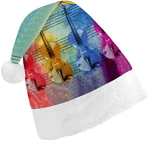Chapéu colorido de tinta aquarela e violinos chapéu de natal chapéu de santa engraçado chapéus de Natal chapéus para mulheres/homens