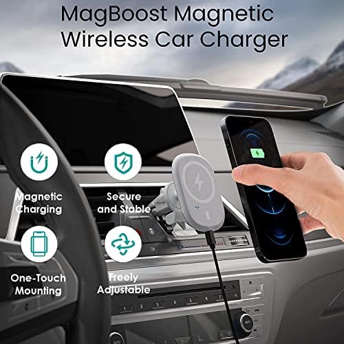 TechSmarter Magnetic Wireless Car Charger e telefone de montagem de telefone. Compatível com o iPhone 12, 13, 14, 15