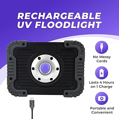 Luz negra LED UV recarregável, Blacklight de 20 watts, alimentado por bateria, luz de inundação ultravioleta de 395nm, festa